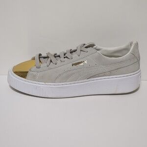 Puma Gray Suede Gold Patent Toe Creeper Platform Sneakers women's 8.5